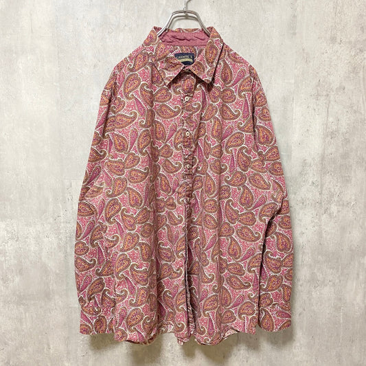 古着 used　CREMIEUX PREMIUM DENIM　長袖総柄シャツ　ペイズリー柄　ビックシルエット　2XLサイズ