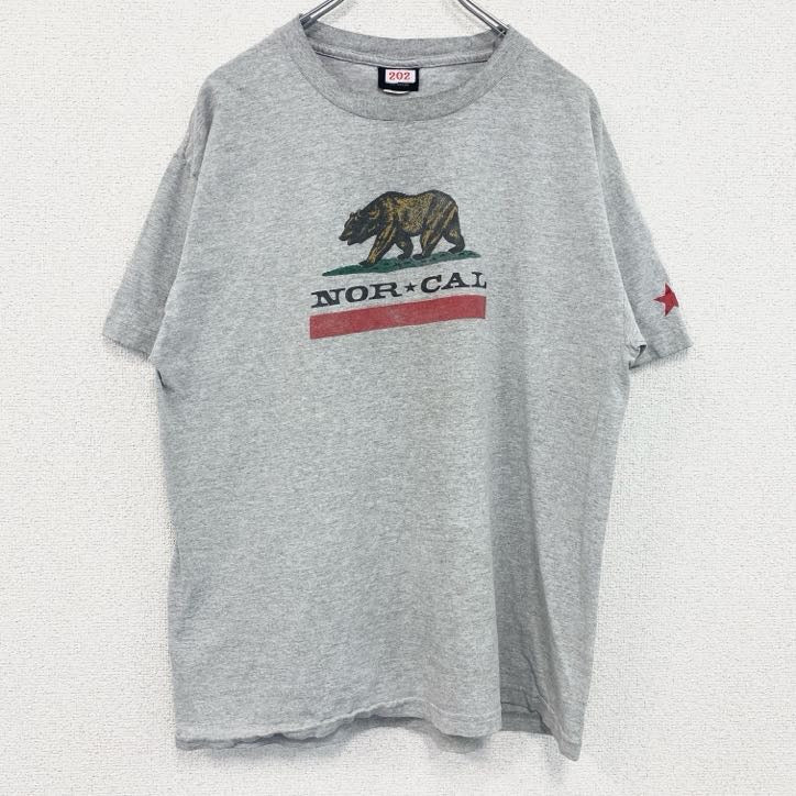 古着 used　半袖アニマルプリントTシャツ　熊　NOR CAL　ベア　レトロデザイン　クルーネック　灰　グレー　Lサイズ　