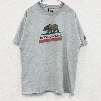 古着 used　半袖アニマルプリントTシャツ　熊　NOR CAL　ベア　レトロデザイン　クルーネック　灰　グレー　Lサイズ　