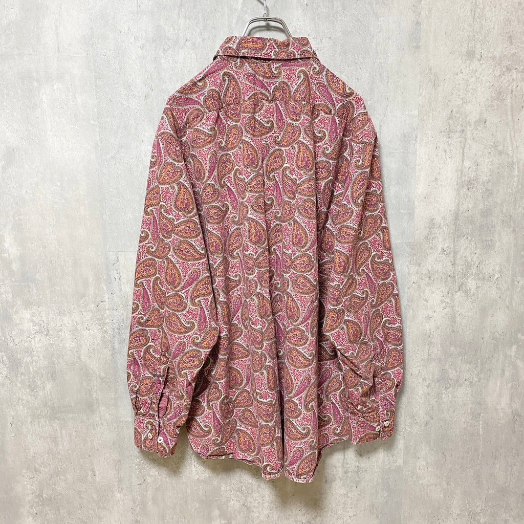 古着 used　CREMIEUX PREMIUM DENIM　長袖総柄シャツ　ペイズリー柄　ビックシルエット　2XLサイズ