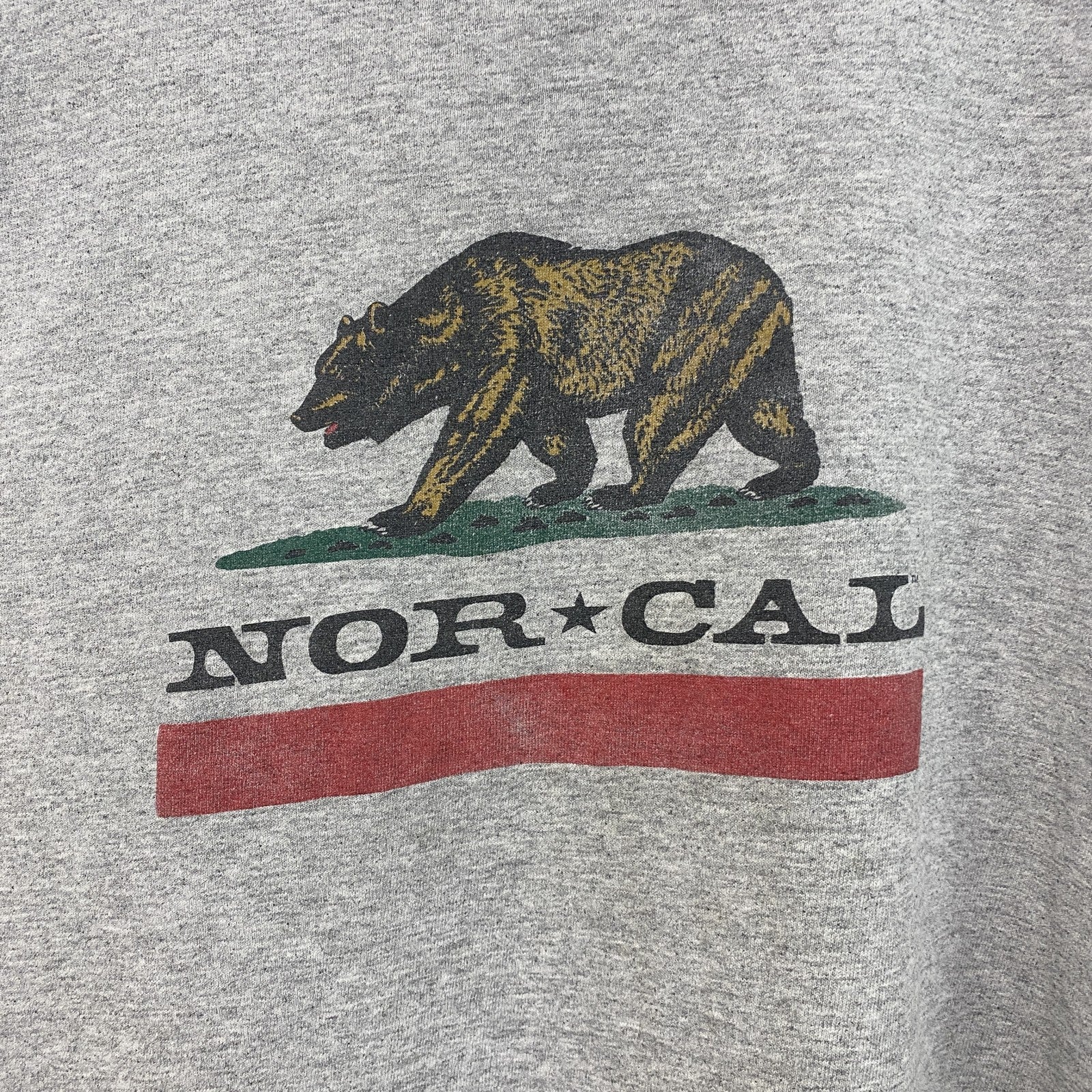 古着 used　半袖アニマルプリントTシャツ　熊　NOR CAL　ベア　レトロデザイン　クルーネック　灰　グレー　Lサイズ　