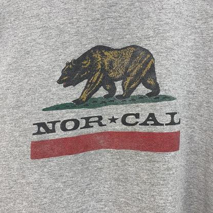 古着 used　半袖アニマルプリントTシャツ　熊　NOR CAL　ベア　レトロデザイン　クルーネック　灰　グレー　Lサイズ　