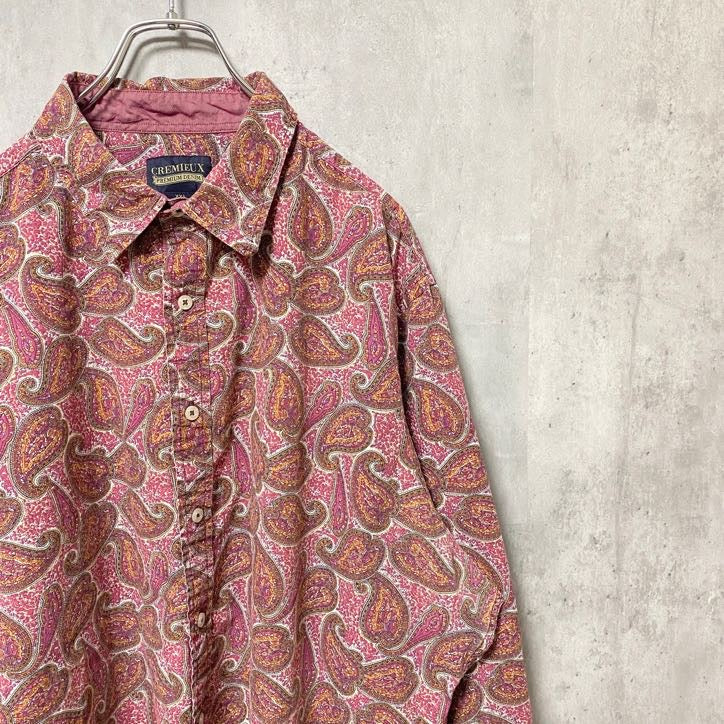 古着 used　CREMIEUX PREMIUM DENIM　長袖総柄シャツ　ペイズリー柄　ビックシルエット　2XLサイズ