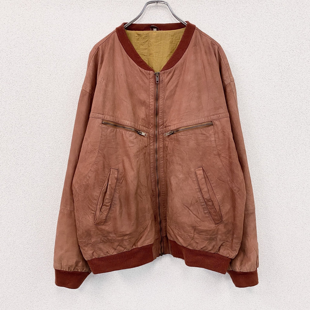 ～90s　 Leather Bomber Jacket　レザーボンバージャケット　レザーブルゾン　ヴィンテージ　オレンジブラウン　54サイズ