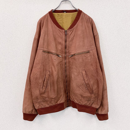 ～90s　 Leather Bomber Jacket　レザーボンバージャケット　レザーブルゾン　ヴィンテージ　オレンジブラウン　54サイズ