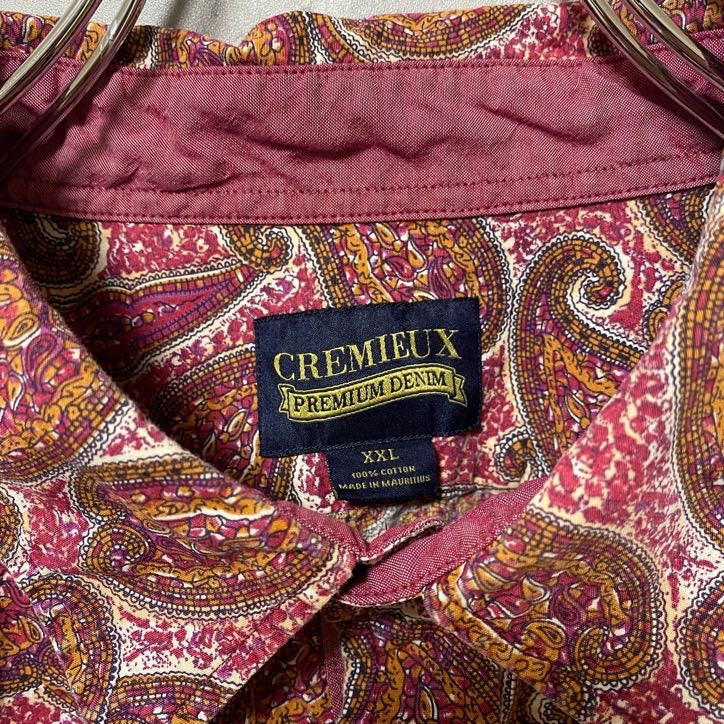 古着 used　CREMIEUX PREMIUM DENIM　長袖総柄シャツ　ペイズリー柄　ビックシルエット　2XLサイズ