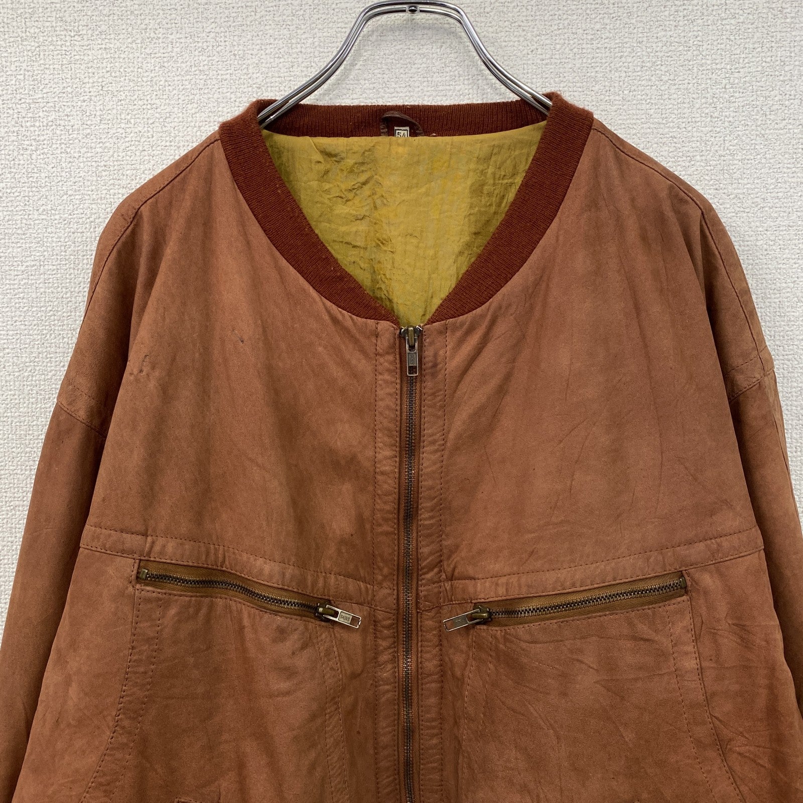 ～90s　 Leather Bomber Jacket　レザーボンバージャケット　レザーブルゾン　ヴィンテージ　オレンジブラウン　54サイズ