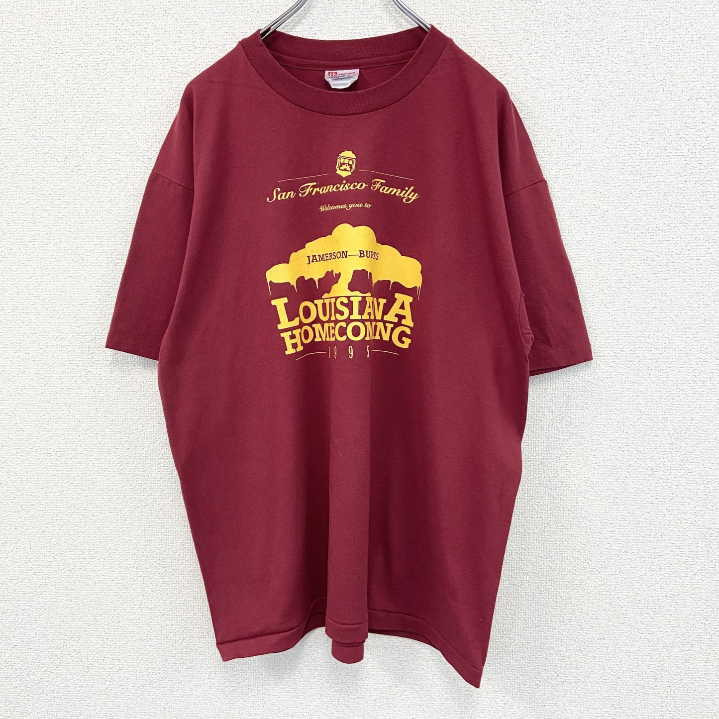 古着 used　Hanes ヘインズ　半袖プリントTシャツ　クルーネック　赤　90s　カジュアル　シングルステッチ　Lサイズ