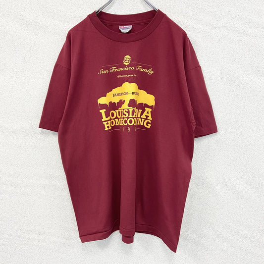 古着 used　Hanes ヘインズ　半袖プリントTシャツ　クルーネック　赤　90s　カジュアル　シングルステッチ　Lサイズ