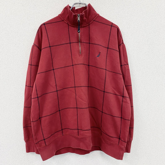 NAUTICA　ノーティカ　ハーフジップスウェット/トレーナー　チェック柄　赤　レッド　2XLサイズ