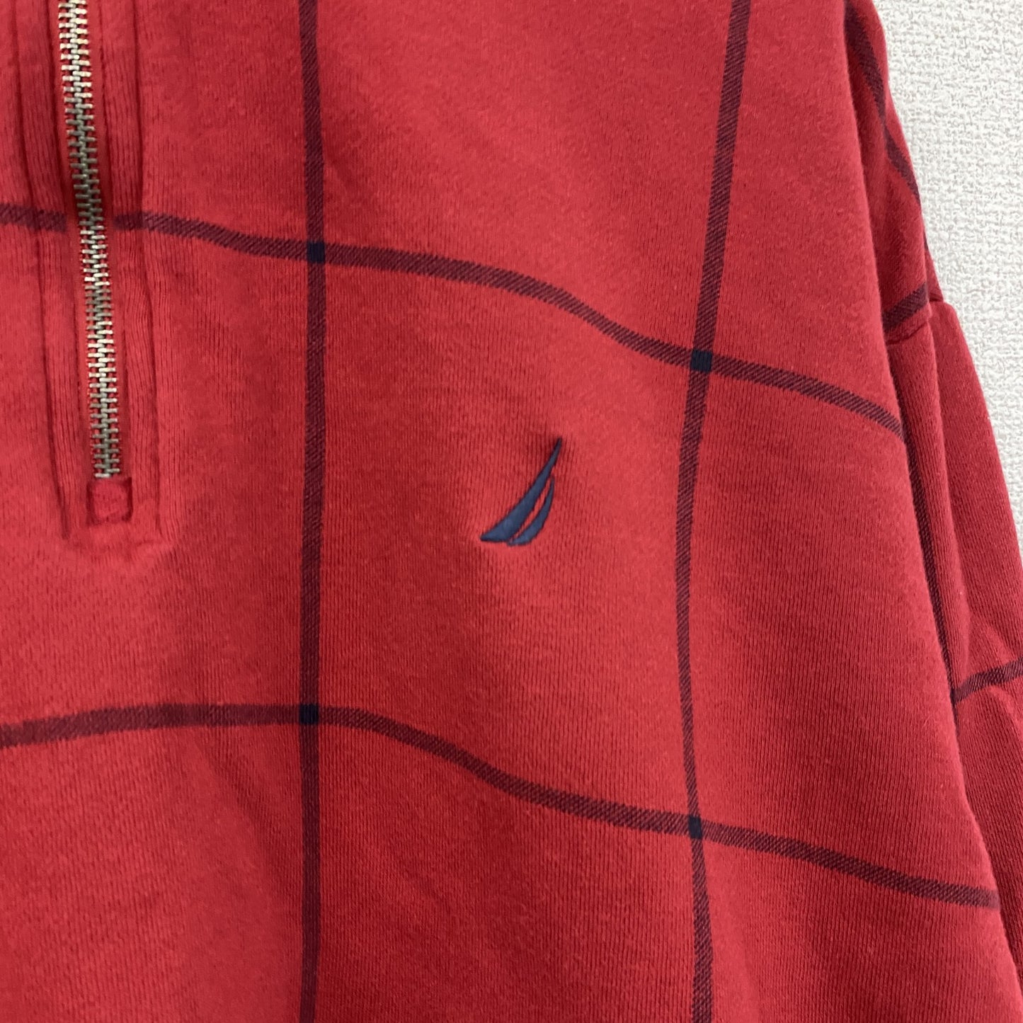 NAUTICA　ノーティカ　ハーフジップスウェット/トレーナー　チェック柄　赤　レッド　2XLサイズ