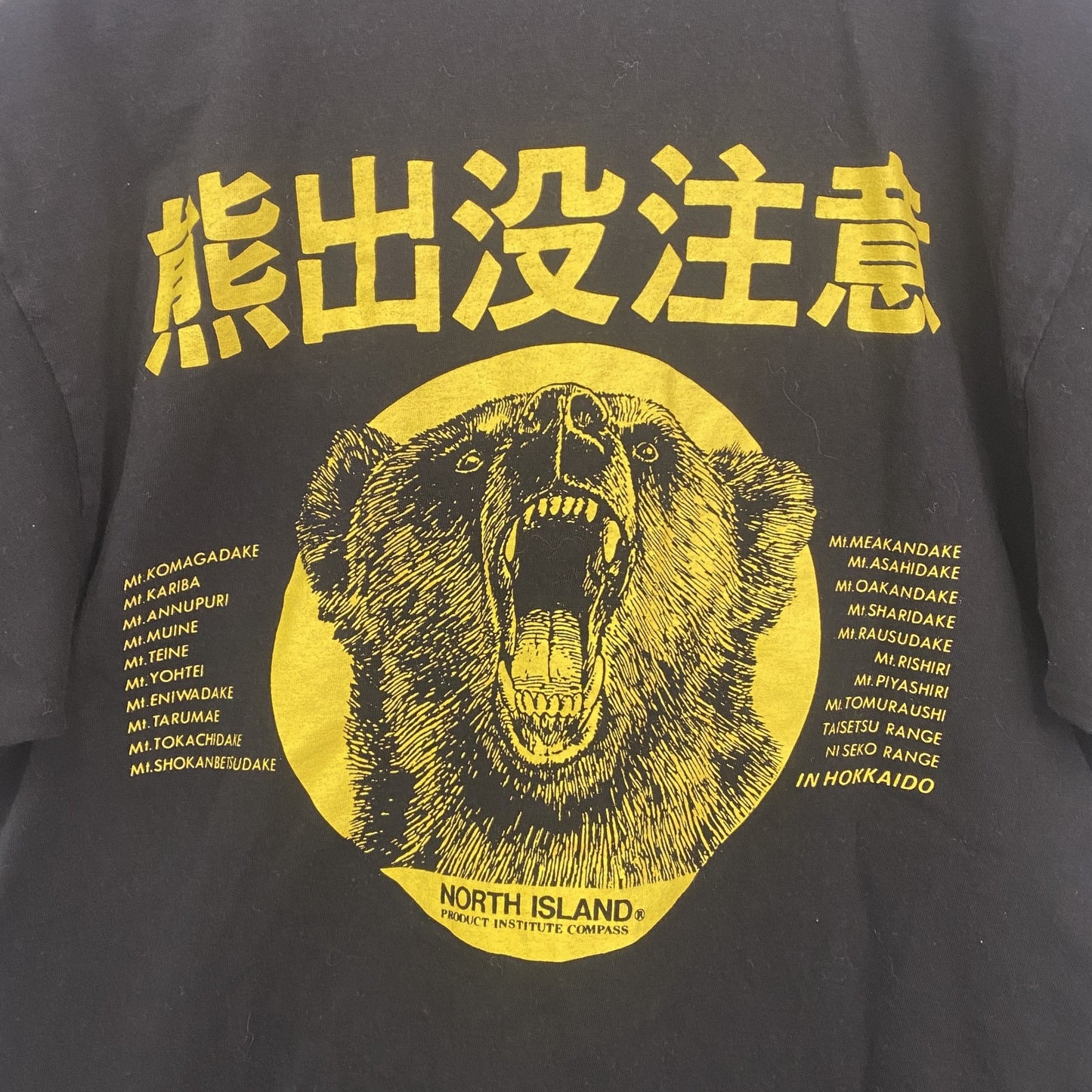 90s　熊出没注意　半袖アニマルプリントTシャツ　ヴィンテージ　シングルステッチ　黒　ブラック　Mサイズ