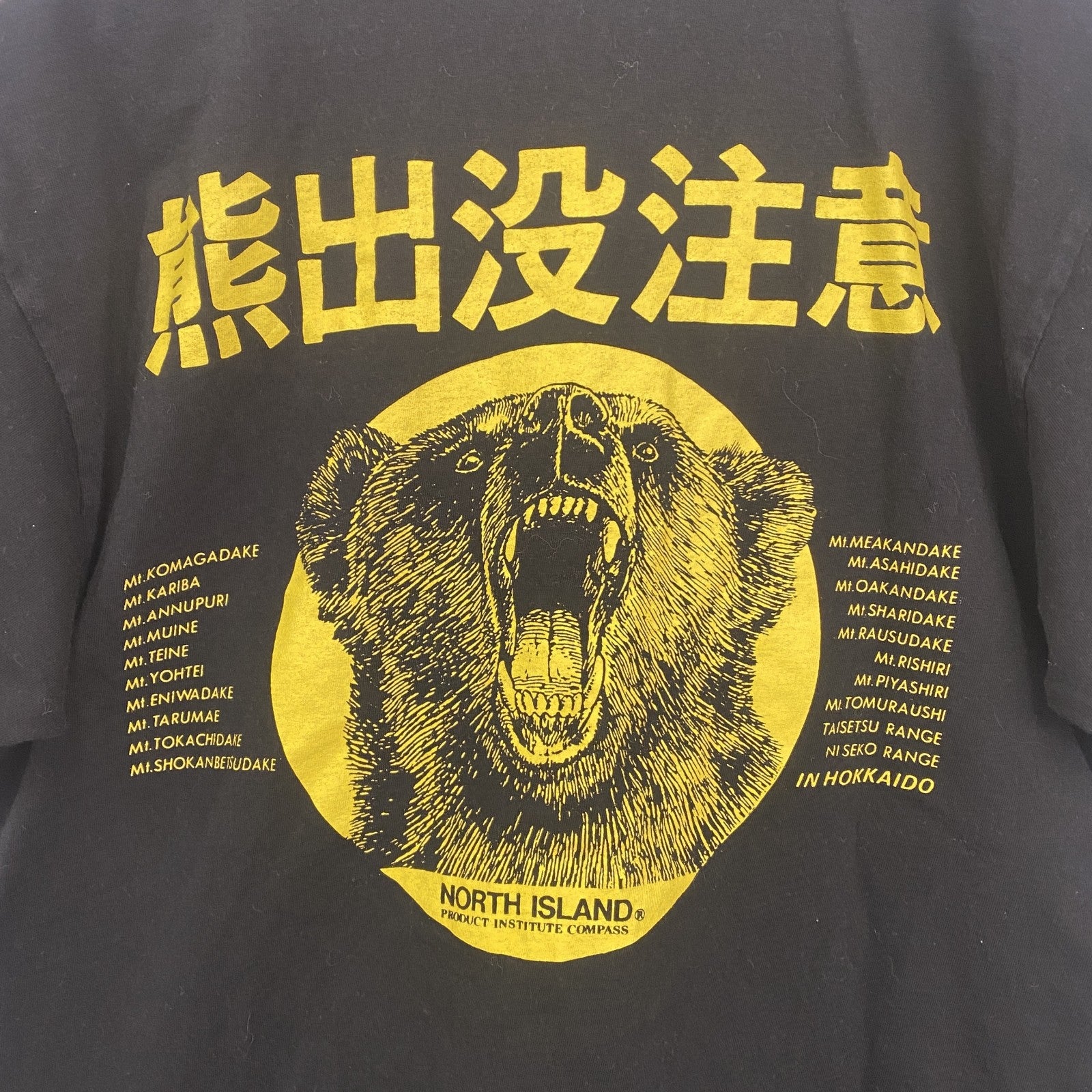 90s　熊出没注意　半袖アニマルプリントTシャツ　ヴィンテージ　シングルステッチ　黒　ブラック　Mサイズ