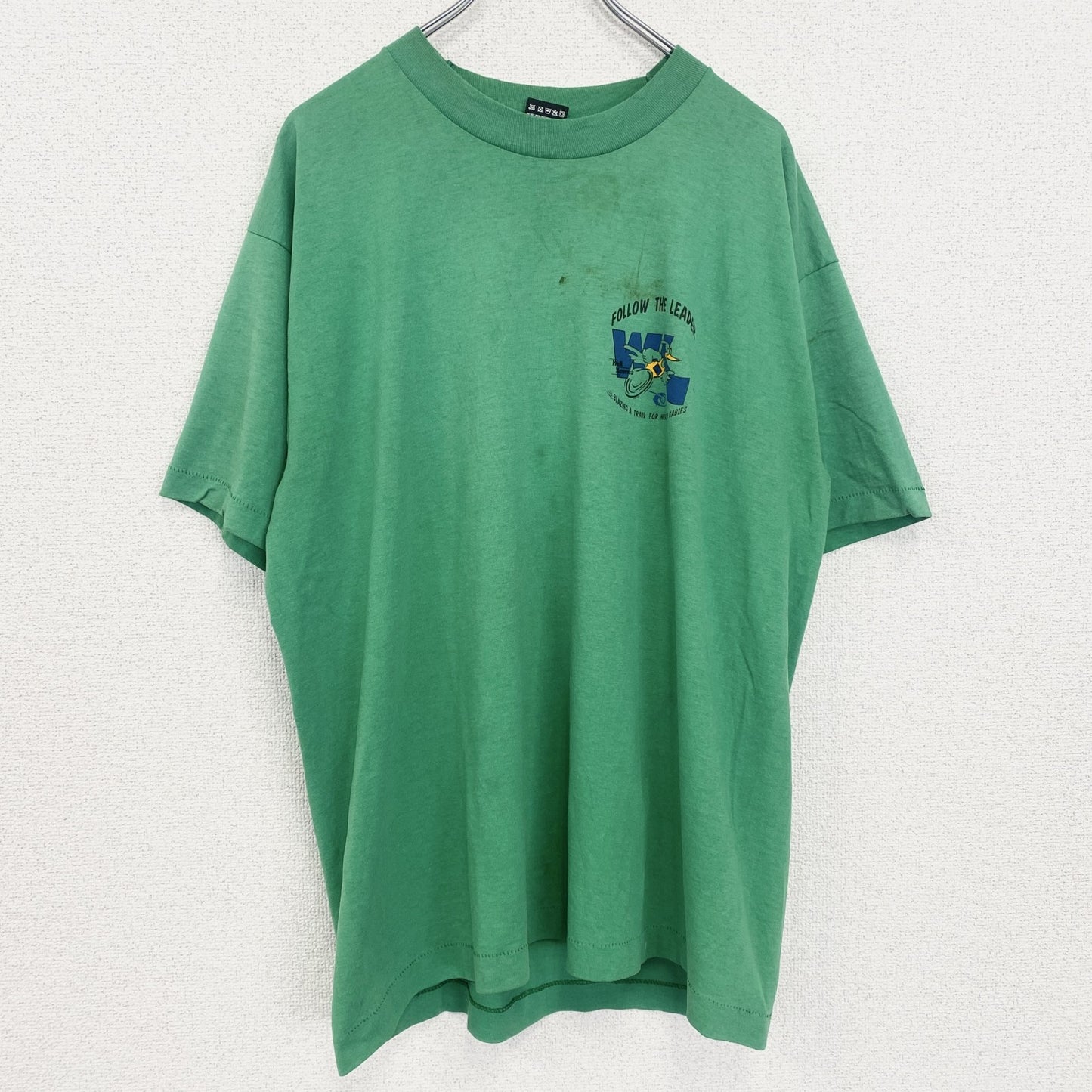古着 used 　FRUIT OF THE LOOM　半袖プリントTシャツ　90s　クルーネック　シングルステッチ　緑　XLサイズ