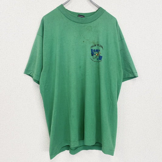 古着 used 　FRUIT OF THE LOOM　半袖プリントTシャツ　90s　クルーネック　シングルステッチ　緑　XLサイズ