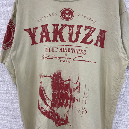 古着 used　YAKUZA　半袖プリントTシャツ　スカルデザイン　ドクロ　ロックデザイン　クリーム色　レトロ　XLサイズ