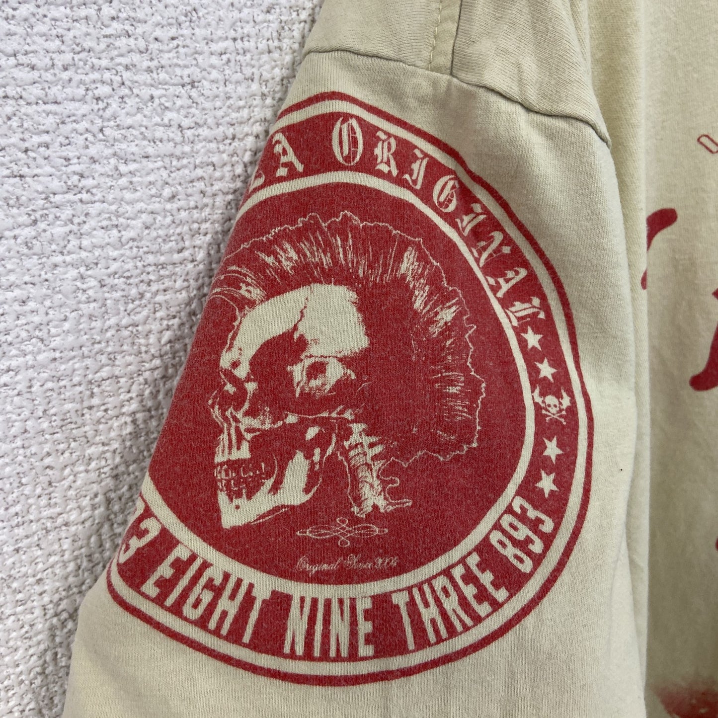 古着 used　YAKUZA　半袖プリントTシャツ　スカルデザイン　ドクロ　ロックデザイン　クリーム色　レトロ　XLサイズ