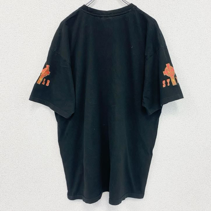 B＆C　半袖プリントTシャツ　十字架　炎　デカロゴ　黒　ブラック　XXLサイズ