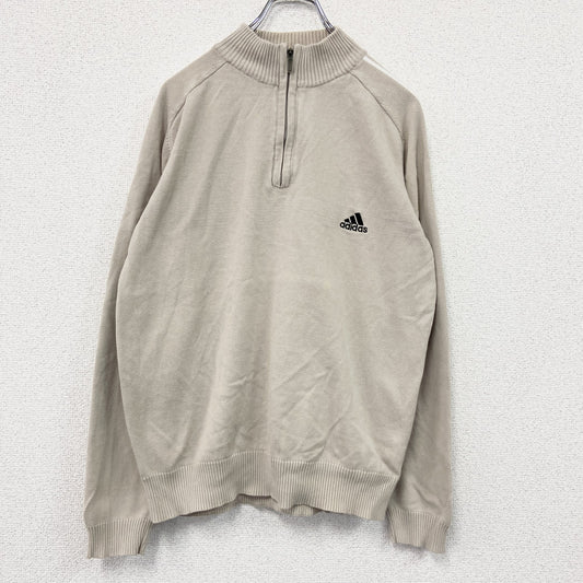 adidas　アディダス　ハーフジップコットンニットセーター　パフォーマンスロゴ　ベージュ　Mサイズ