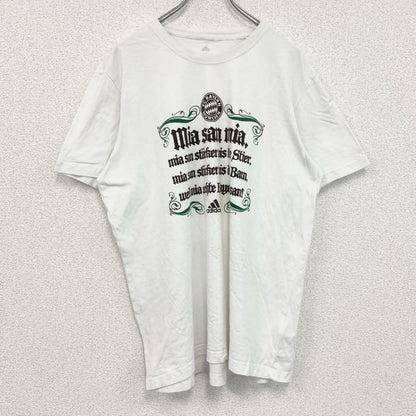 古着 used　adidas　アディダス　半袖スポーツプリントTシャツ　バイエルン　サッカー　クルーネック　白　ホワイト　Lサイズ