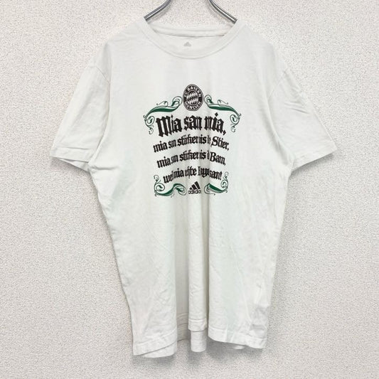 古着 used　adidas　アディダス　半袖スポーツプリントTシャツ　バイエルン　サッカー　クルーネック　白　ホワイト　Lサイズ