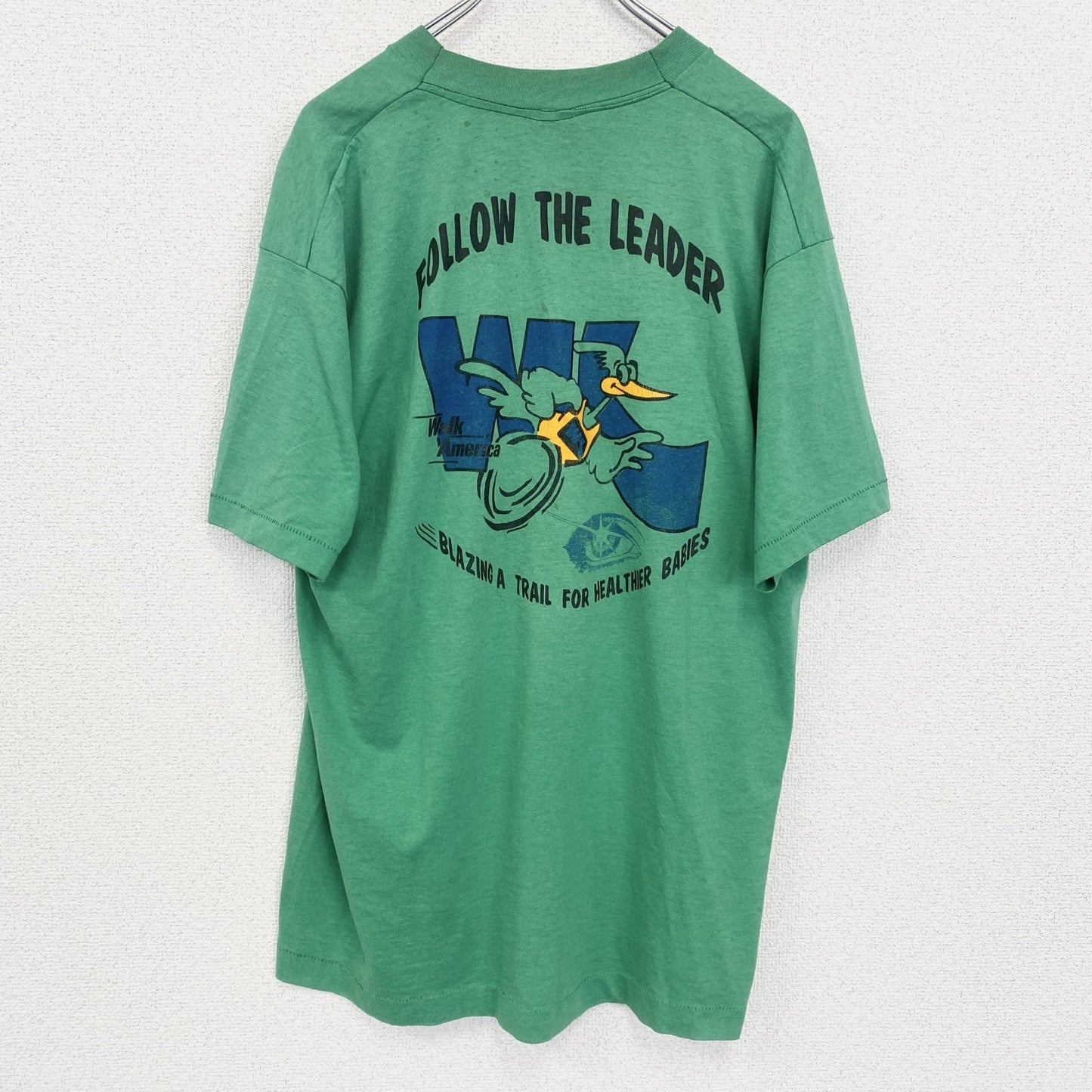 古着 used 　FRUIT OF THE LOOM　半袖プリントTシャツ　90s　クルーネック　シングルステッチ　緑　XLサイズ