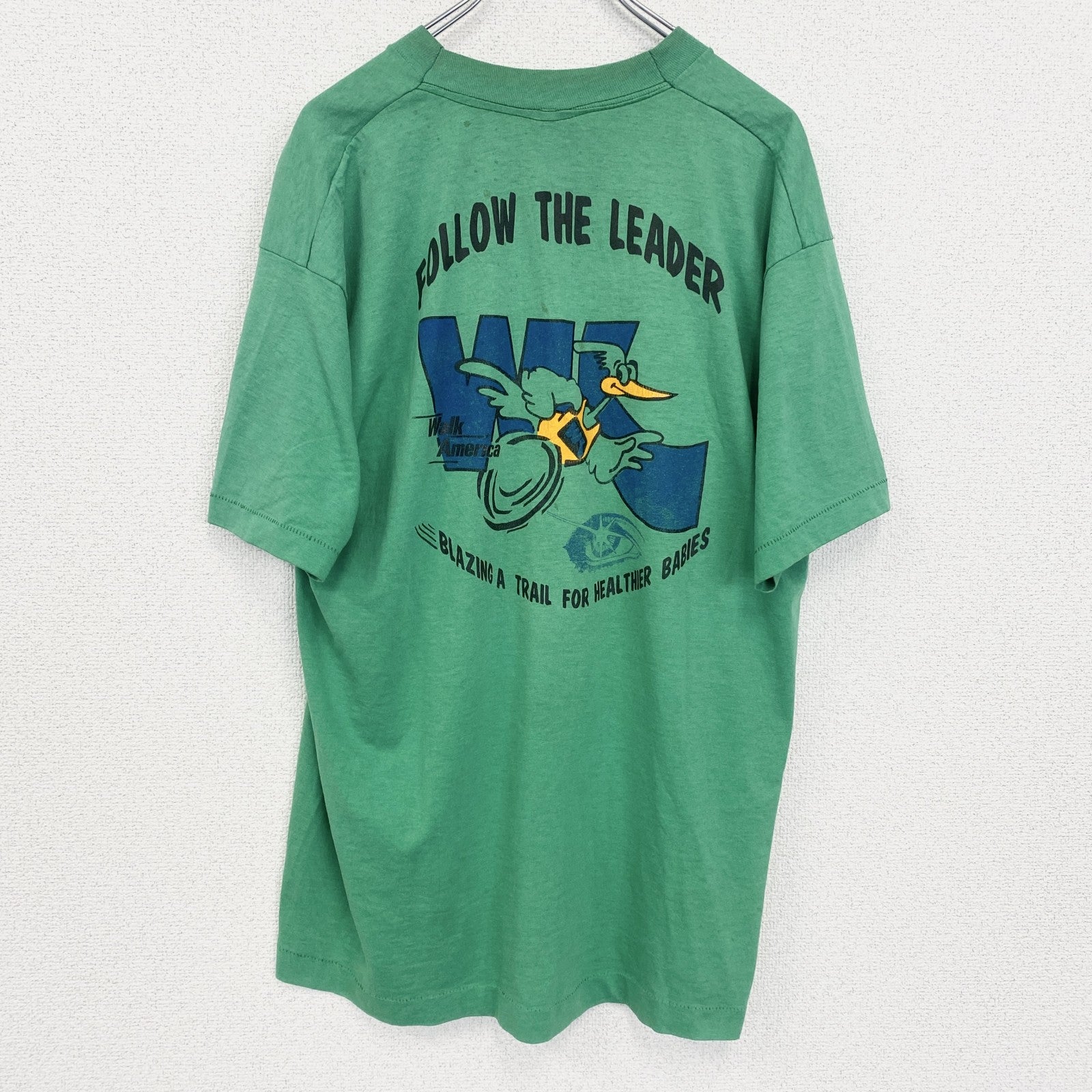 古着 used 　FRUIT OF THE LOOM　半袖プリントTシャツ　90s　クルーネック　シングルステッチ　緑　XLサイズ