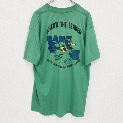 古着 used 　FRUIT OF THE LOOM　半袖プリントTシャツ　90s　クルーネック　シングルステッチ　緑　XLサイズ