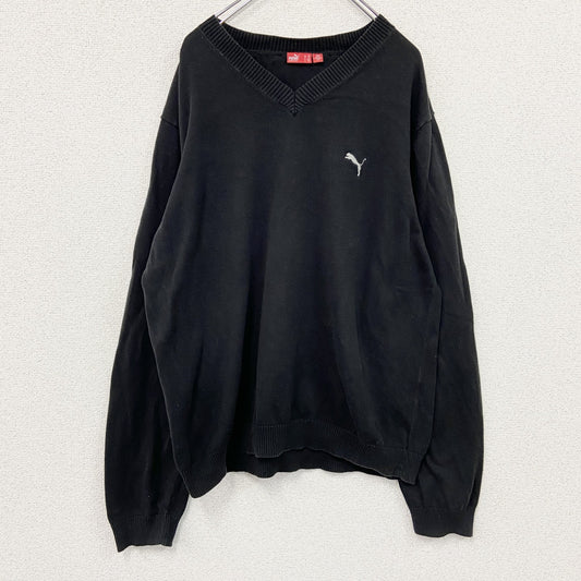 PUMA　プーマ　ニットセーター　刺繍ロゴ　ワンポイント　黒　ブラック　2XLサイズ
