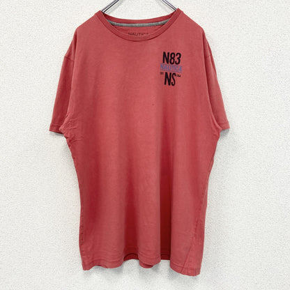 古着 used　NAUTICA　半袖プリントTシャツ　ヨット　赤　レッド　カジュアルデザイン　クルーネック　レトロ　Lサイズ