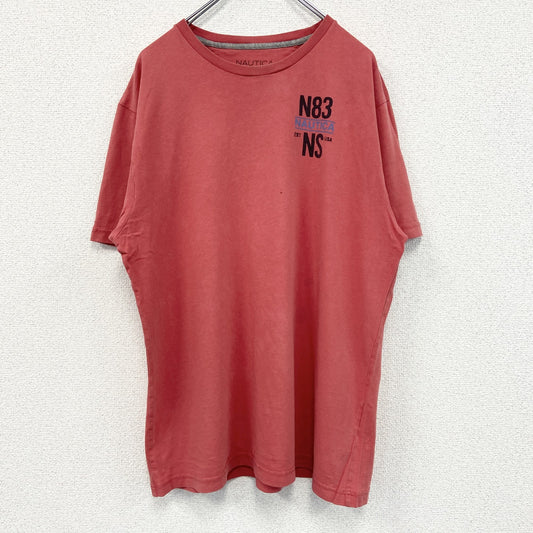古着 used　NAUTICA　半袖プリントTシャツ　ヨット　赤　レッド　カジュアルデザイン　クルーネック　レトロ　Lサイズ
