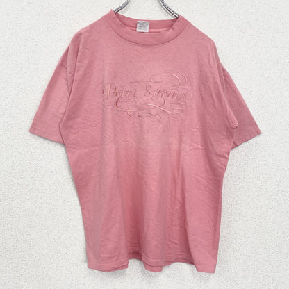 古着 used　半袖刺繍Tシャツ　90s　レトロデザイン　ヴィンテージ　クルーネック　シングルステッチ　ピンク　Lサイズ