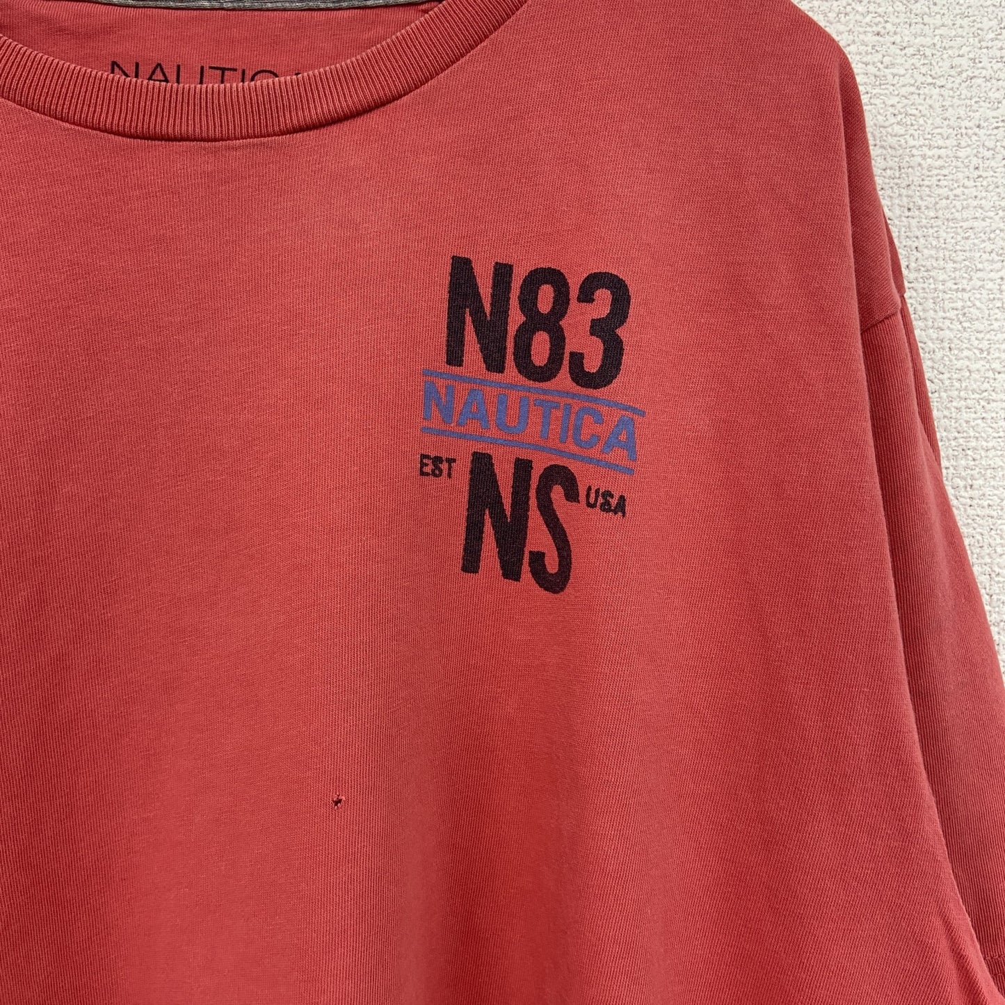 古着 used　NAUTICA　半袖プリントTシャツ　ヨット　赤　レッド　カジュアルデザイン　クルーネック　レトロ　Lサイズ