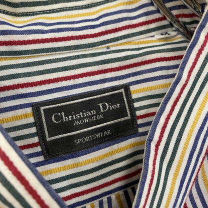 90s　Christian Dior　クリスチャン・ディオール　半袖シャツ　ストライプ　マルチカラー　Mサイズ