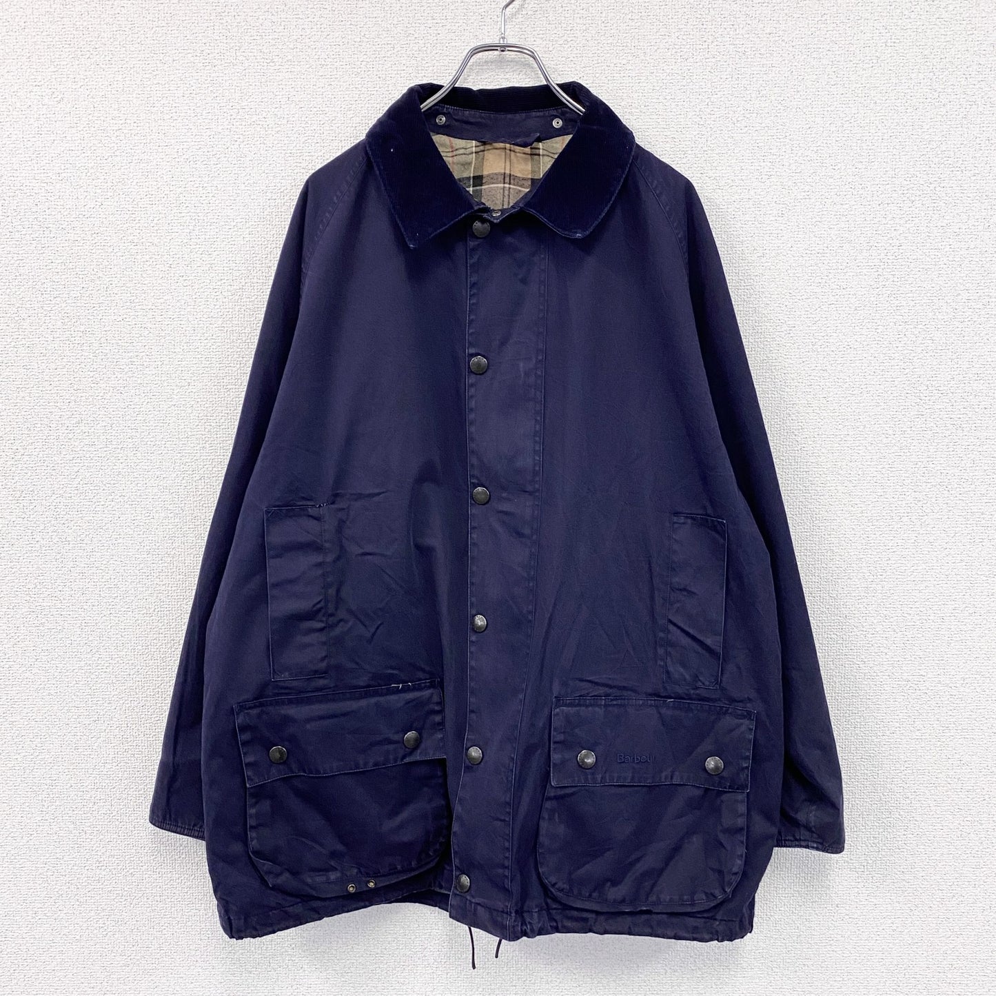 Barbour　バブアー　BEAUFORT　ビューフォート　ノンオイルドジャケット　コーデュロイ襟　チェック柄ライナー　紺　ネイビー　Lサイズ