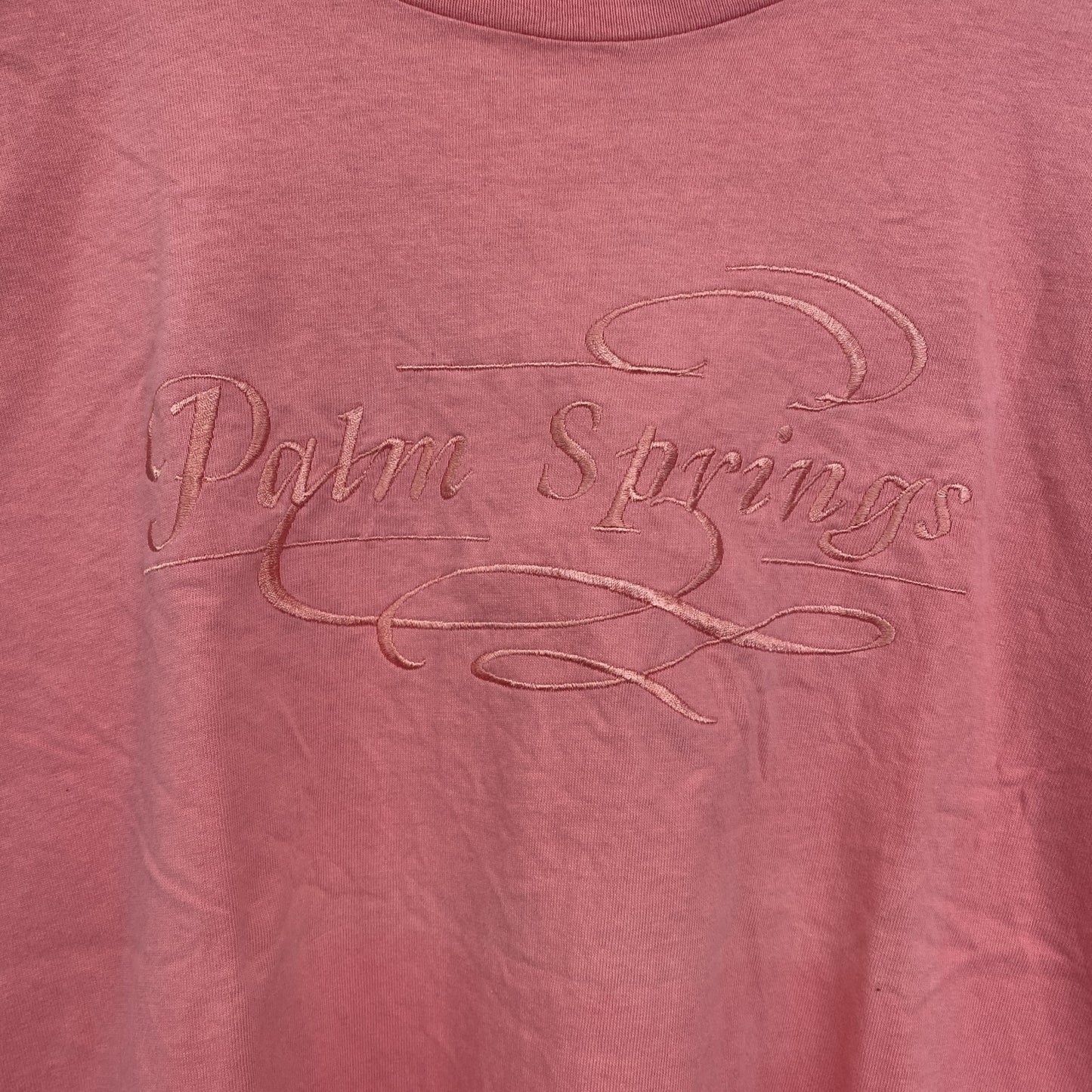 古着 used　半袖刺繍Tシャツ　90s　レトロデザイン　ヴィンテージ　クルーネック　シングルステッチ　ピンク　Lサイズ