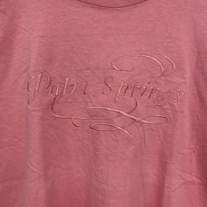 古着 used　半袖刺繍Tシャツ　90s　レトロデザイン　ヴィンテージ　クルーネック　シングルステッチ　ピンク　Lサイズ