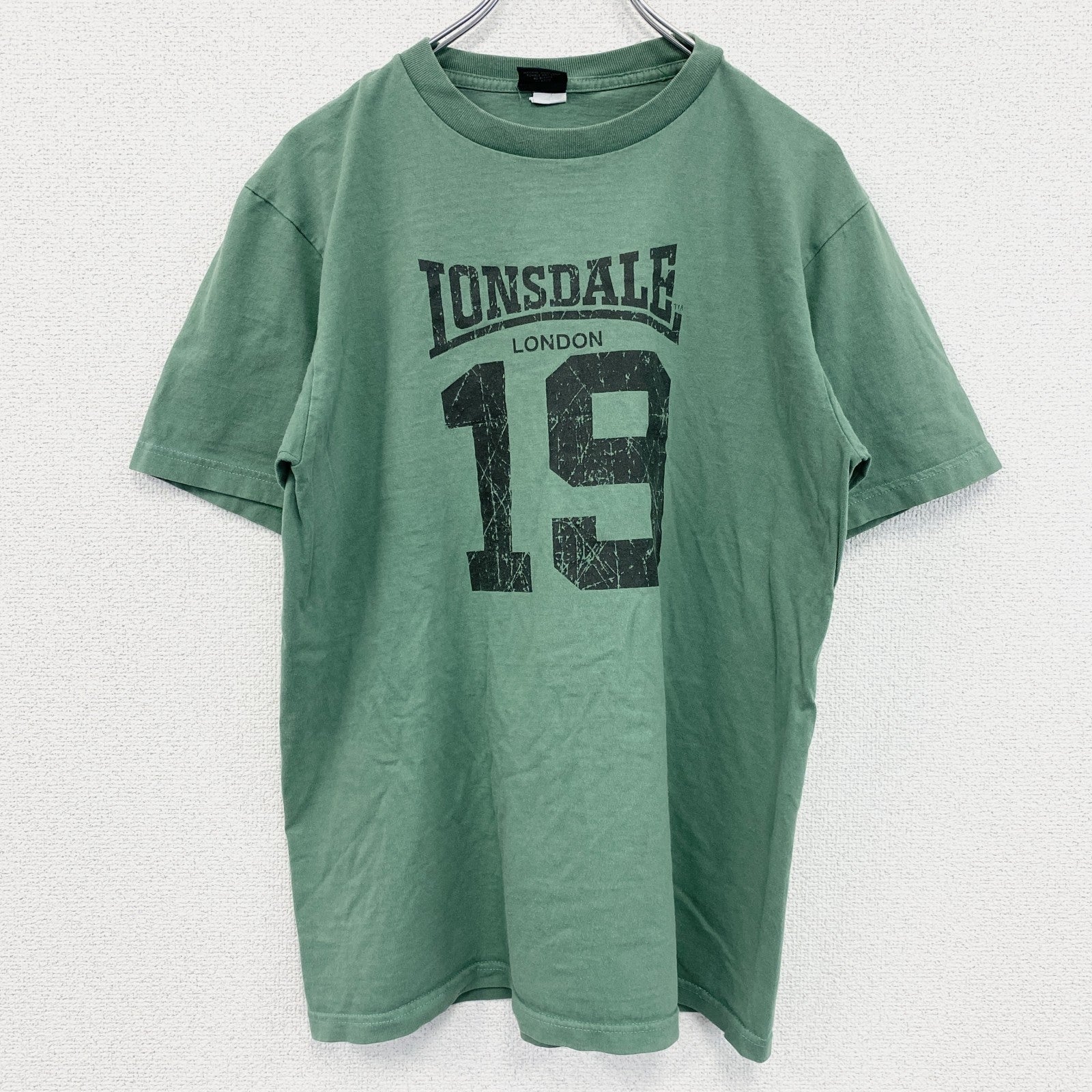 古着 used　LONSDALE　半袖プリントTシャツ　バックプリント　ナンバリング　レトロデザイン　クルーネック　緑　グリーン