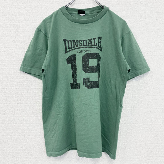 古着 used　LONSDALE　半袖プリントTシャツ　バックプリント　ナンバリング　レトロデザイン　クルーネック　緑　グリーン
