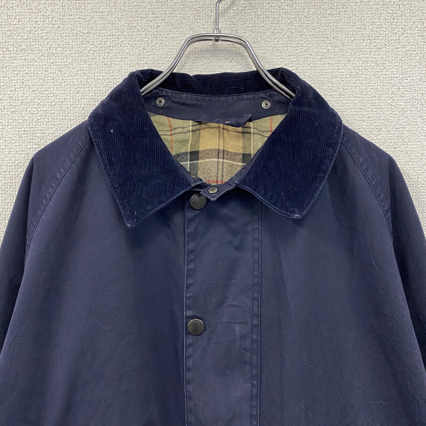 Barbour　バブアー　BEAUFORT　ビューフォート　ノンオイルドジャケット　コーデュロイ襟　チェック柄ライナー　紺　ネイビー　Lサイズ