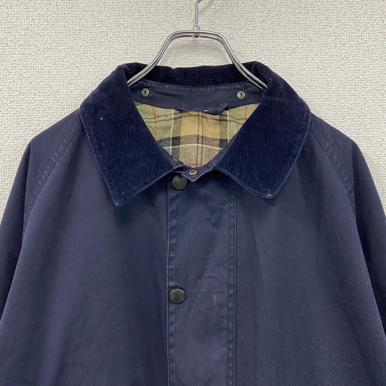 Barbour　バブアー　BEAUFORT　ビューフォート　ノンオイルドジャケット　コーデュロイ襟　チェック柄ライナー　紺　ネイビー　Lサイズ
