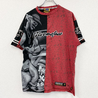 GIVEMEFACE　ギブミーフェイス　半袖プリントTシャツ　ビッグプリント　赤　レッド　黒　ブラック　XLサイズ