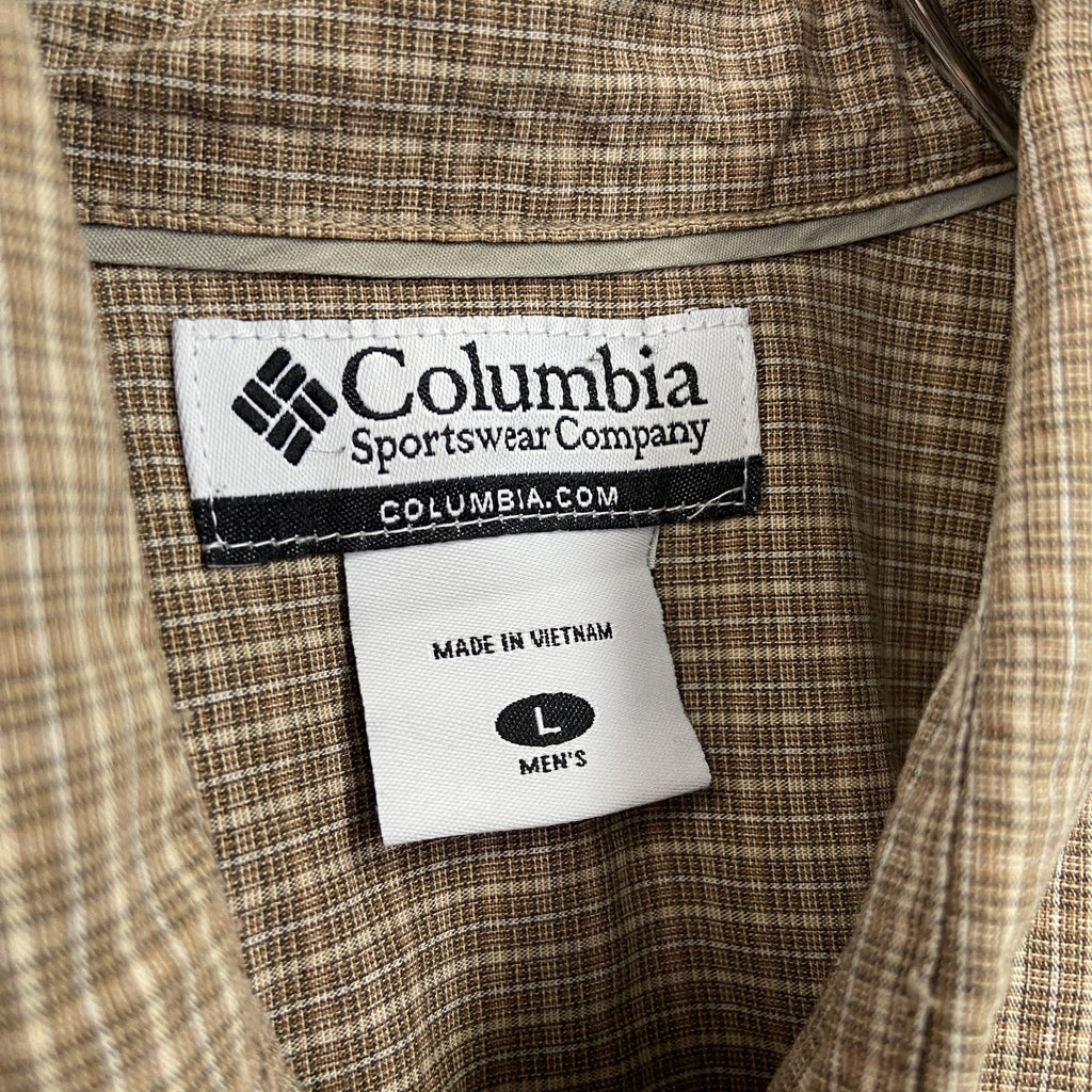 Columbia　コロンビア　半袖ボタンダウンシャツ　チェック柄　茶色　ブラウン　Lサイズ