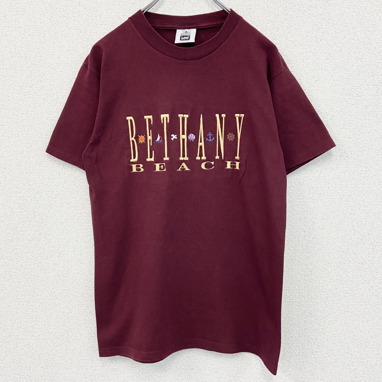 90s　Lee　リー　半袖プリントTシャツ　刺繍ロゴ　クルーネック　ヴィンテージ　ボルドー　Mサイズ