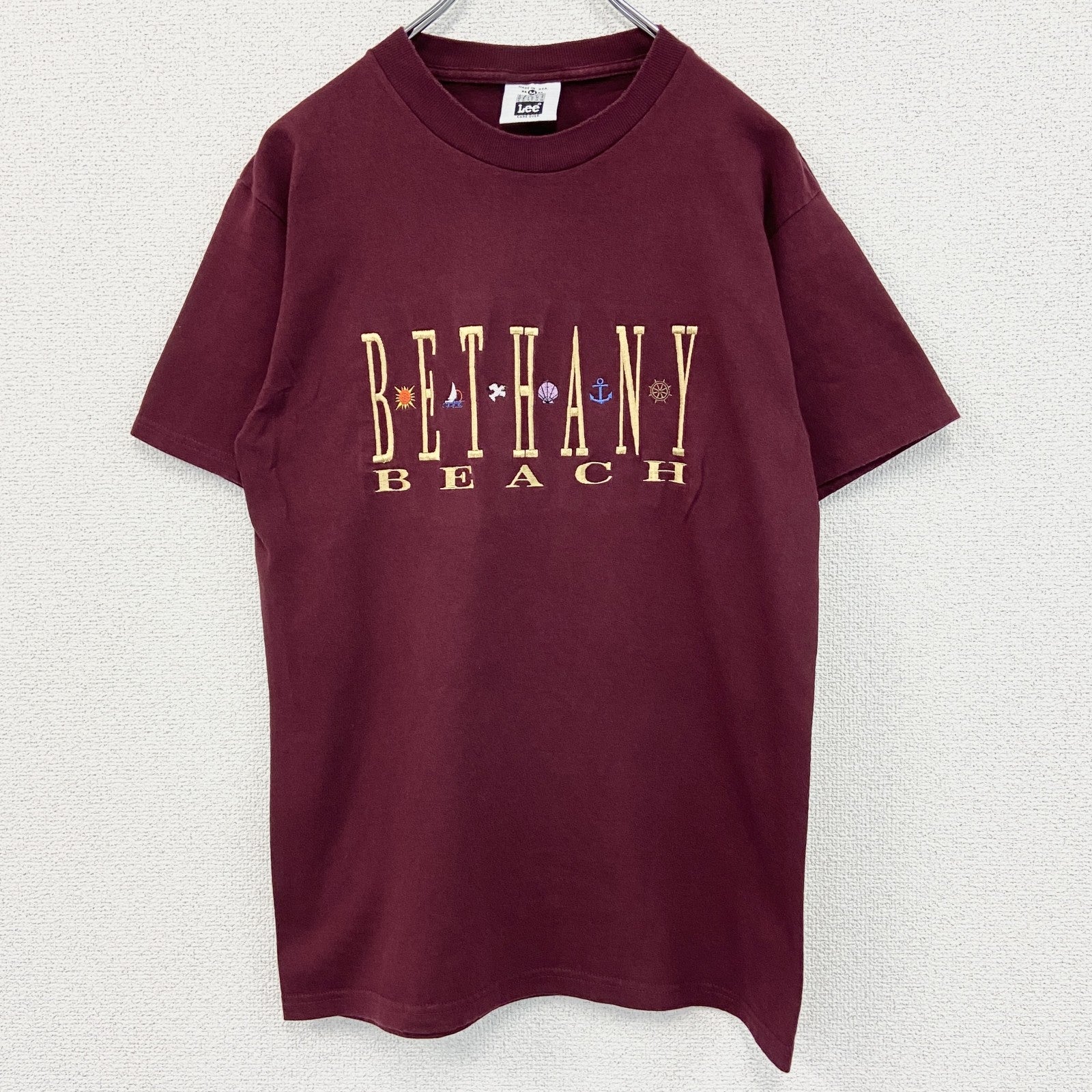 90s　Lee　リー　半袖プリントTシャツ　刺繍ロゴ　クルーネック　ヴィンテージ　ボルドー　Mサイズ
