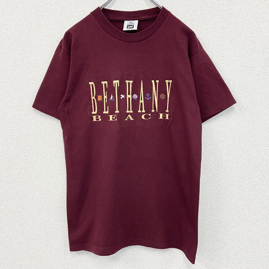 90s　Lee　リー　半袖プリントTシャツ　刺繍ロゴ　クルーネック　ヴィンテージ　ボルドー　Mサイズ