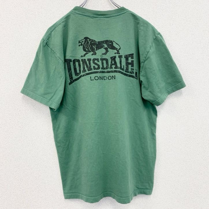 古着 used　LONSDALE　半袖プリントTシャツ　バックプリント　ナンバリング　レトロデザイン　クルーネック　緑　グリーン