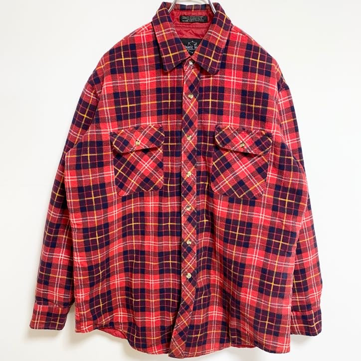 古着 used　Northwest Territory　長袖CPOシャツジャケット　タータンチェック柄　キルティング　赤　Lサイズ