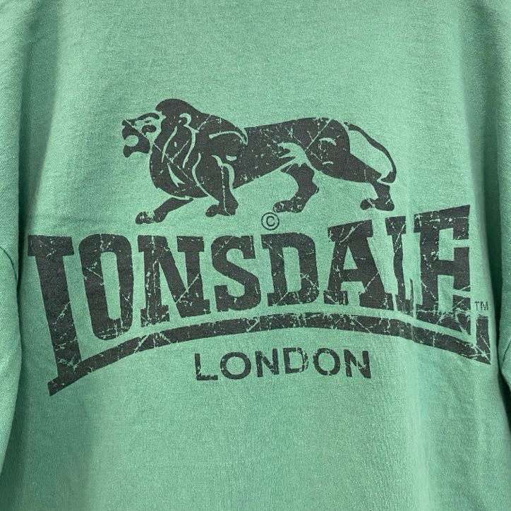 古着 used　LONSDALE　半袖プリントTシャツ　バックプリント　ナンバリング　レトロデザイン　クルーネック　緑　グリーン