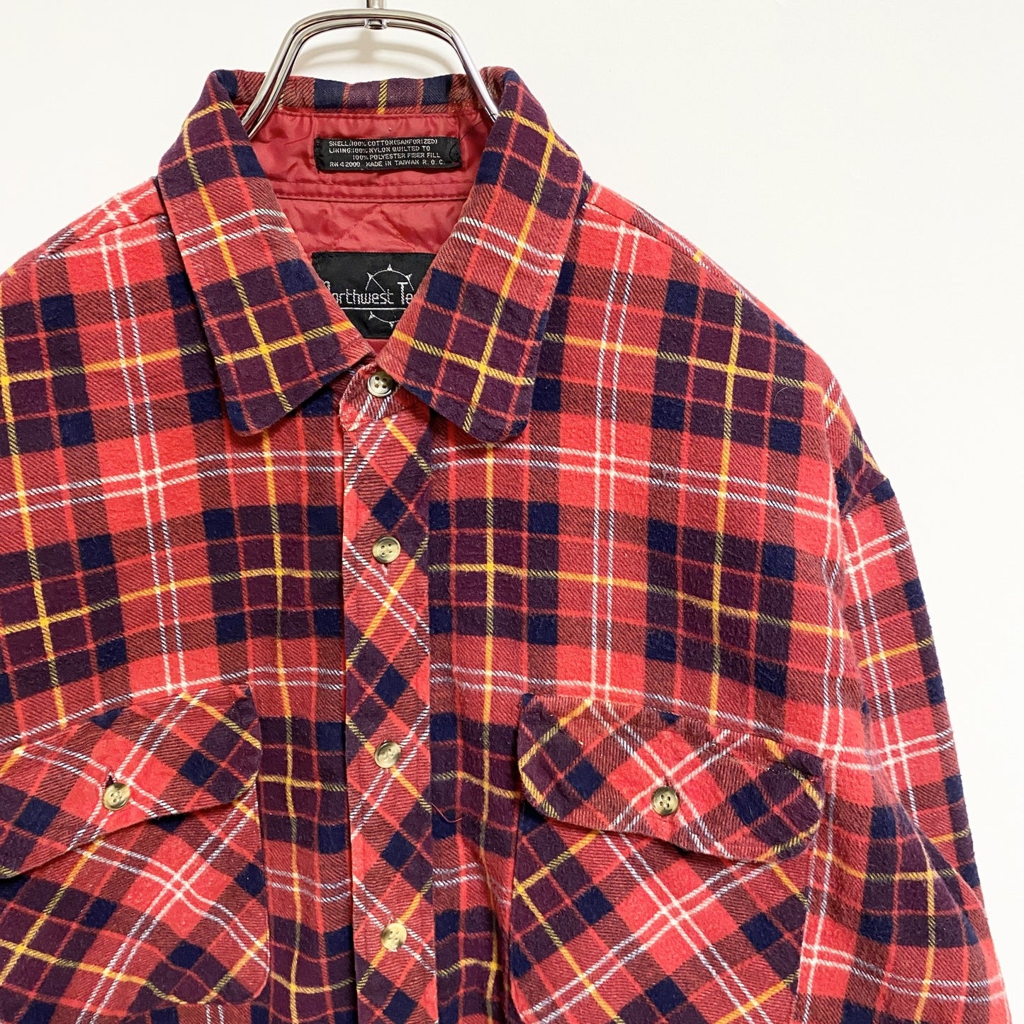 古着 used　Northwest Territory　長袖CPOシャツジャケット　タータンチェック柄　キルティング　赤　Lサイズ